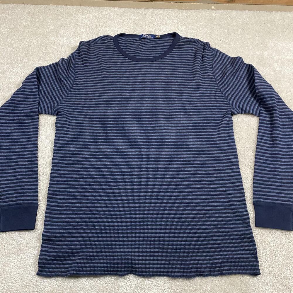 Polo Ralph Lauren Shirt Mens XL Blue Stripe Long Sleeve Knit Crewneck Thermal